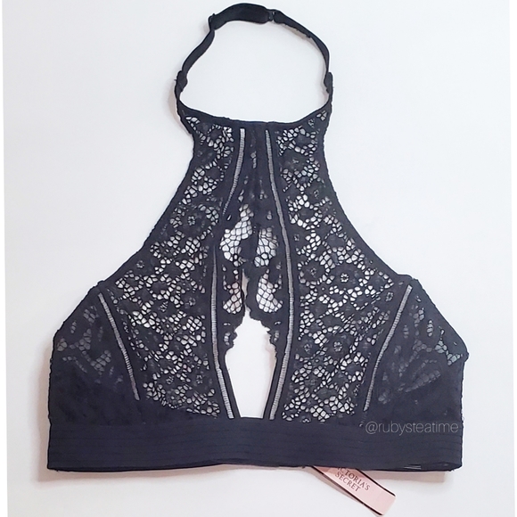 VICTORIA'S SECRET Very Sexy Floral Lace Halter Bralette -Black, XS, New with Tag - Picture 3 of 9